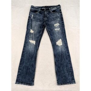 BKE Jake Straight Jeans Men's 33x30 Blue Stretch Distressed Buckle Western